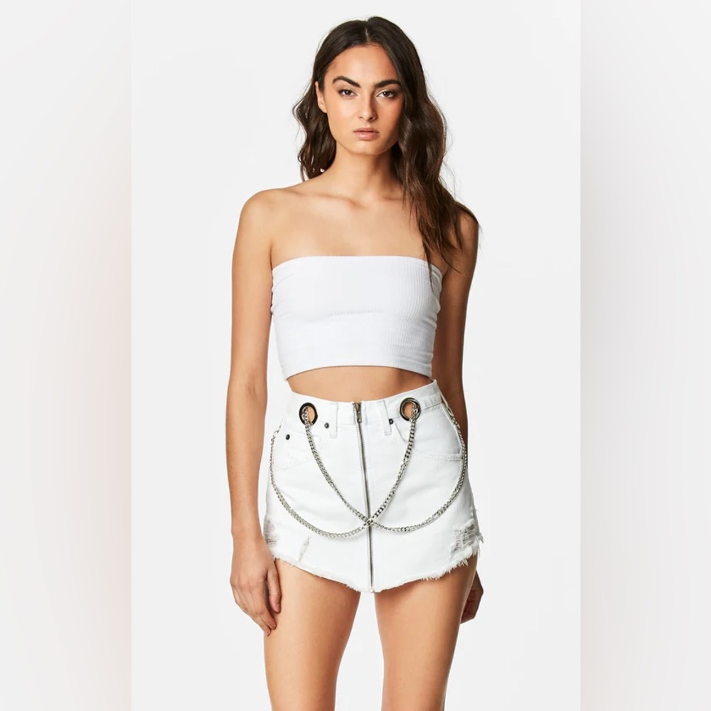 CARMAR White Beatrice Zip Front Chain Skirt